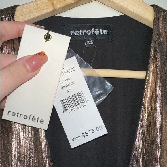 Retrofete NWT Flora Metallic Jersey Midi Wrap Dress in Bronze V-Neck Size XS - Picture 4 of 11